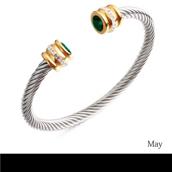 Stainless steel 12 month Birthstone Expandable Wire Cable Bangle bracelet - Picture 10 of 12